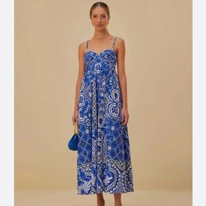 Blue Printed Maxi Dress with Spaghetti Straps